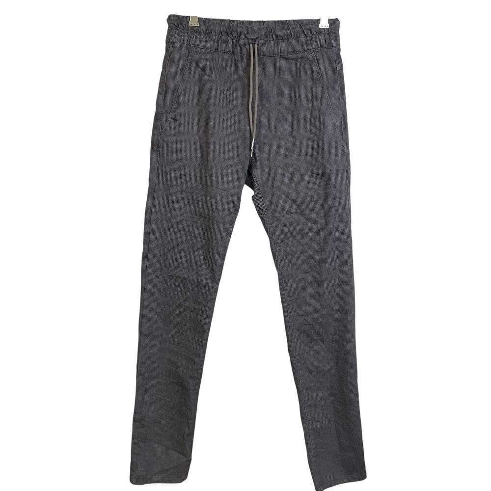 Bevy Flog Shely Pants Womens Size 25 Gray Grid Check Drawstring Stretch Slim
